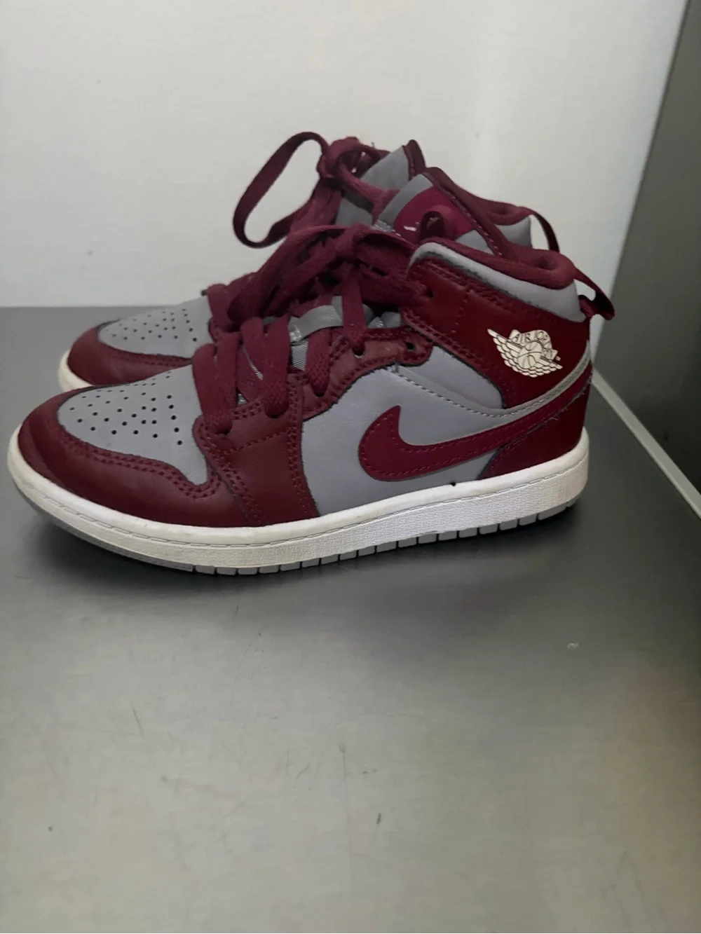 Jordan Burgundy and Gray High-Top Sneaker